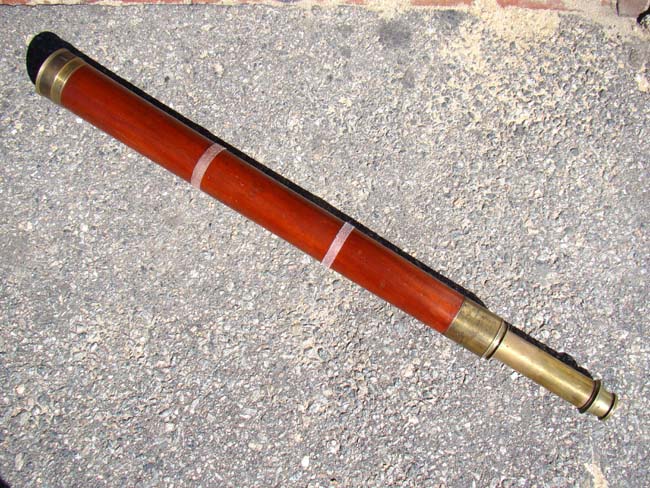 A fine Mariners' single draw telescope with tapered mahogany barrel by Spencer, Browning & Co., London, circa 1840-1850.